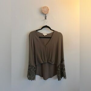 ILLA ILLA Olive Lace Sleeve Blouse